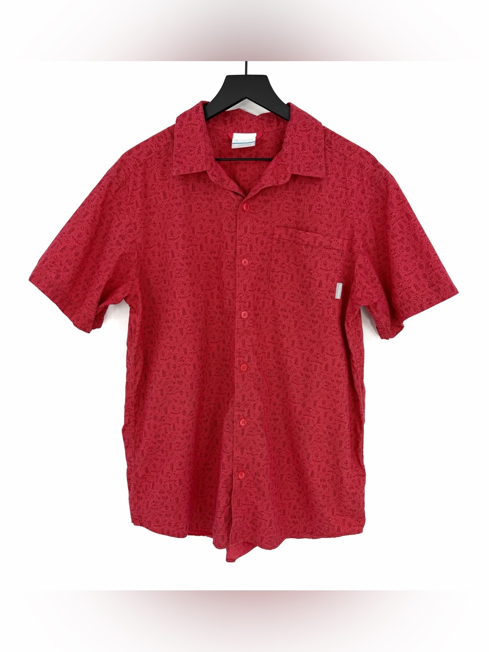 COLUMBIA Camping Graphic Casual Button Down Red M